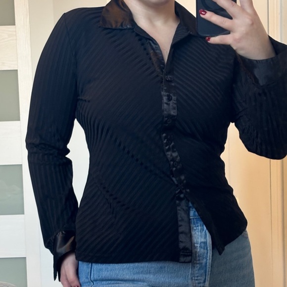 Vintage Tops - Vintage Black Botton-Up Blouse Size L